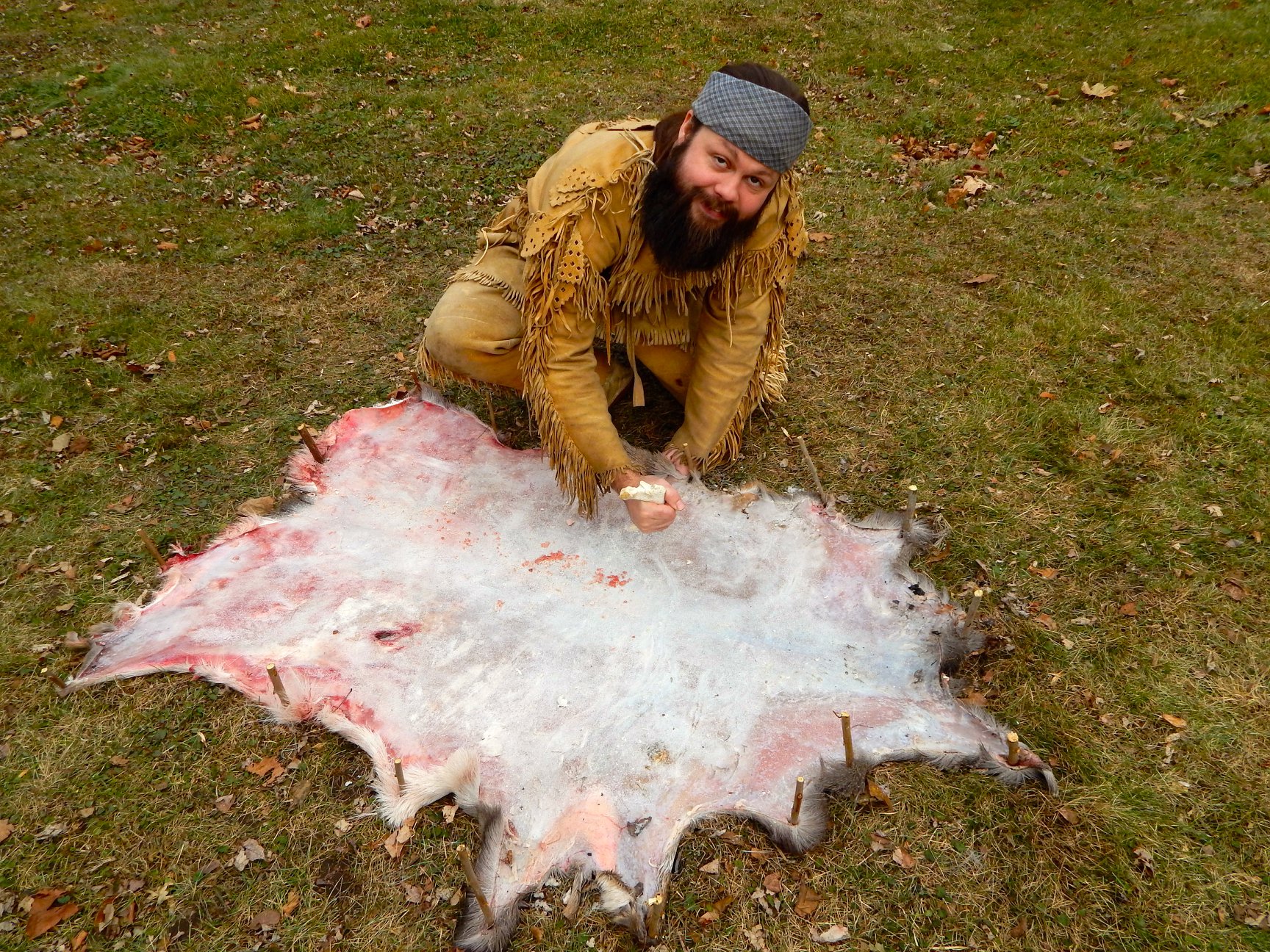Scraping a Deer Hide for Tanning
